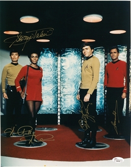Original Star Trek Cast - Multi Signed 11x14 Photograph with 4 Signatures Including Doohan, Takei, Nichols and Koenig (JSA)